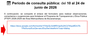 Consulta Ciudadana del Programa de Transparencia y Ética Pública (PTEP) 2026-2029 Área Metropolitana de Bucaramanga. 